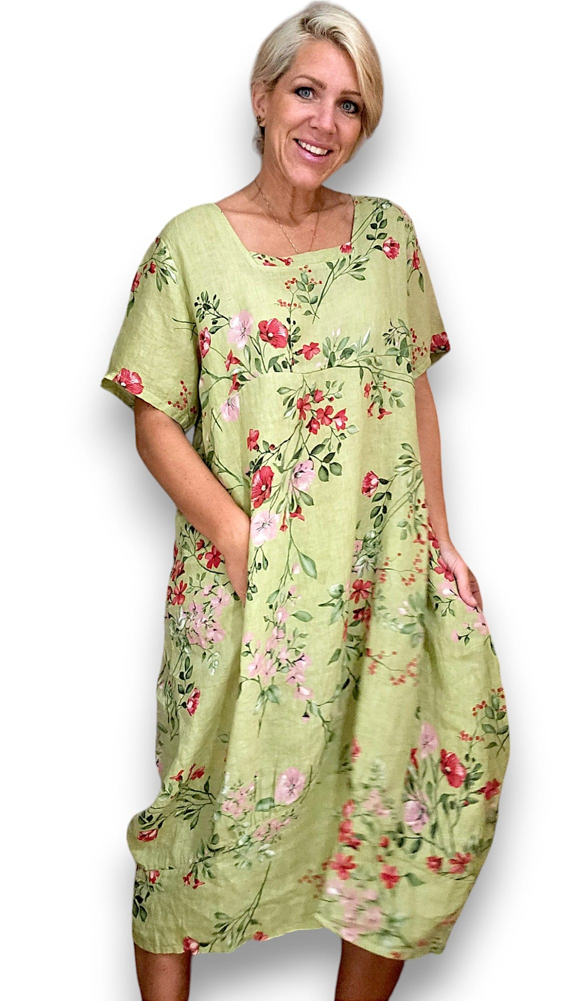 Lime Lingonberry Mid Sleeve Maxi Dress