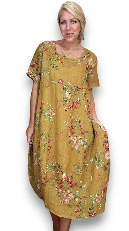 Mustard Lingonberry Mid Sleeve Maxi Dress