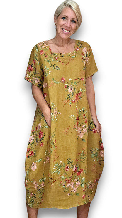 Mustard Lingonberry Mid Sleeve Maxi Dress