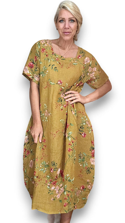 Mustard Lingonberry Mid Sleeve Maxi Dress