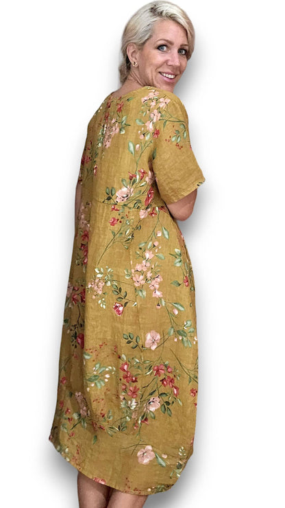 Mustard Lingonberry Mid Sleeve Maxi Dress