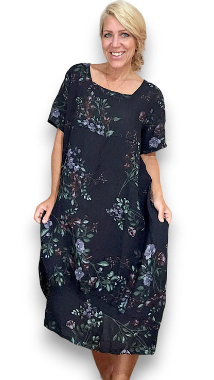 Navy Lingonberry Mid Sleeve Maxi Dress