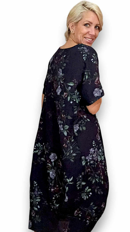 Navy Lingonberry Mid Sleeve Maxi Dress