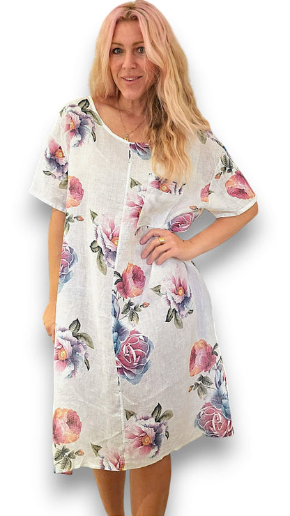 White Ombre Peony Easy Peasy T-Shape Dress