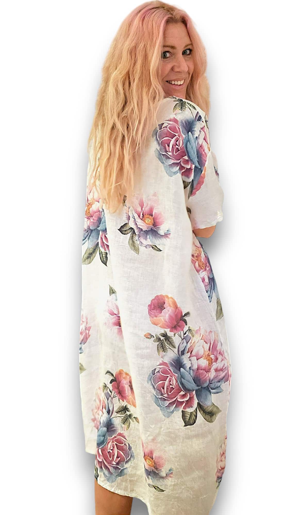 White Ombre Peony Easy Peasy T-Shape Dress