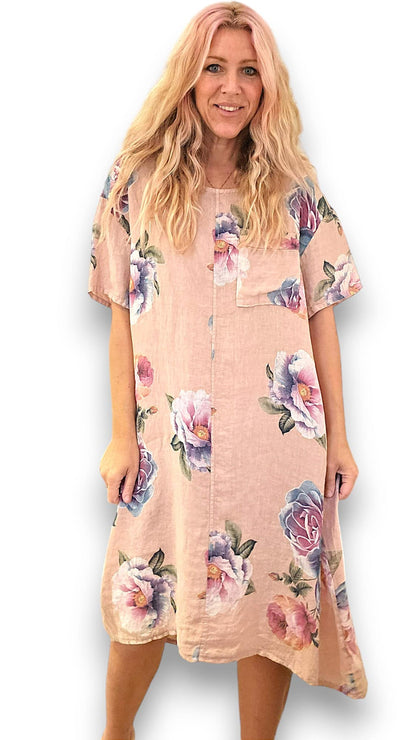 Baby Pink Ombre Peony Easy Peasy T-Shape Dress