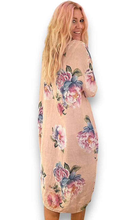 Baby Pink Ombre Peony Easy Peasy T-Shape Dress