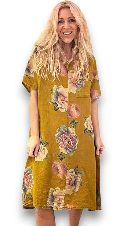 Mustard Ombre Peony Easy Peasy T-Shape Dress