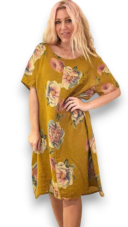 Mustard Ombre Peony Easy Peasy T-Shape Dress