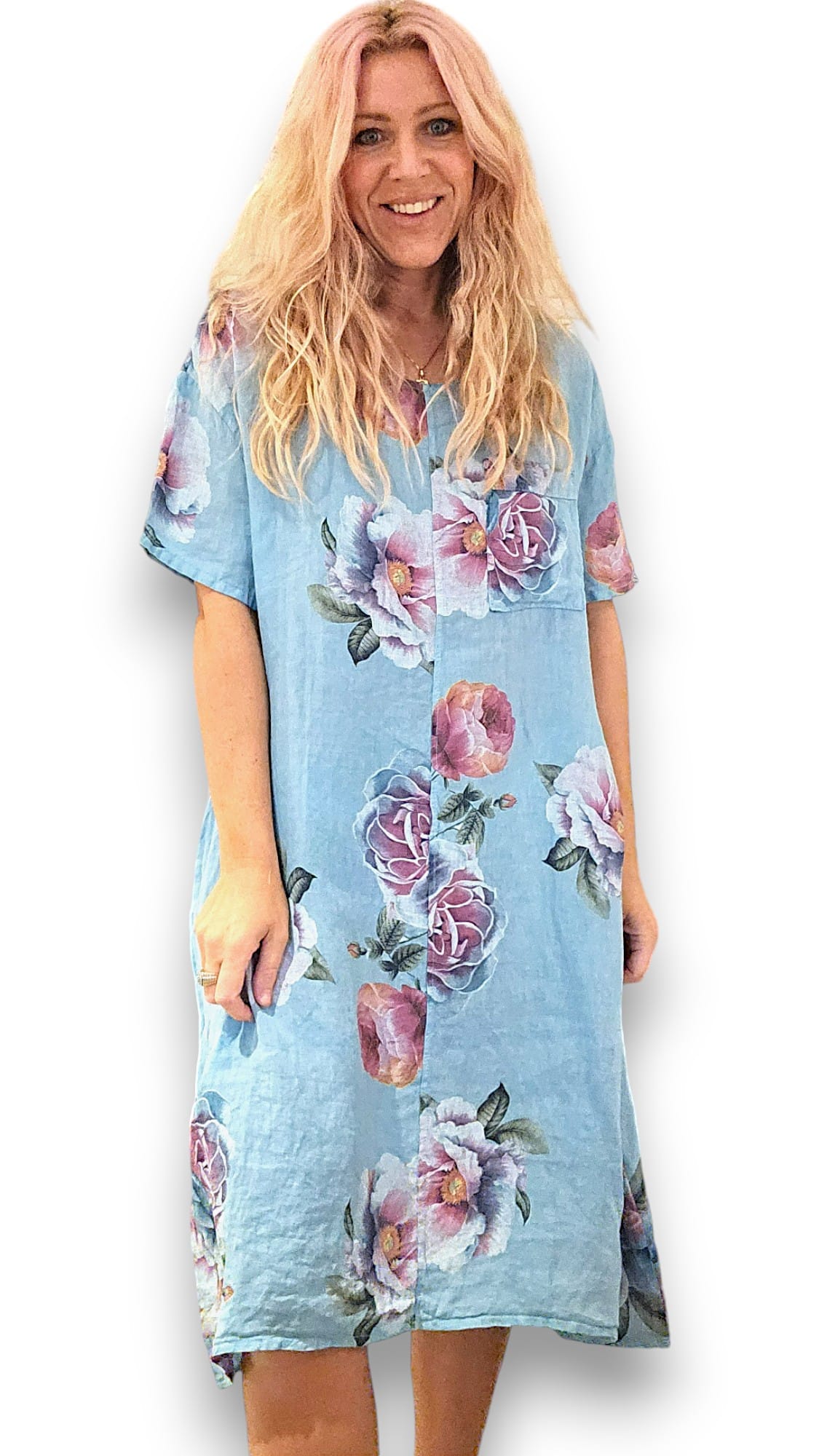 Baby Blue Ombre Peony Easy Peasy T-Shape Dress
