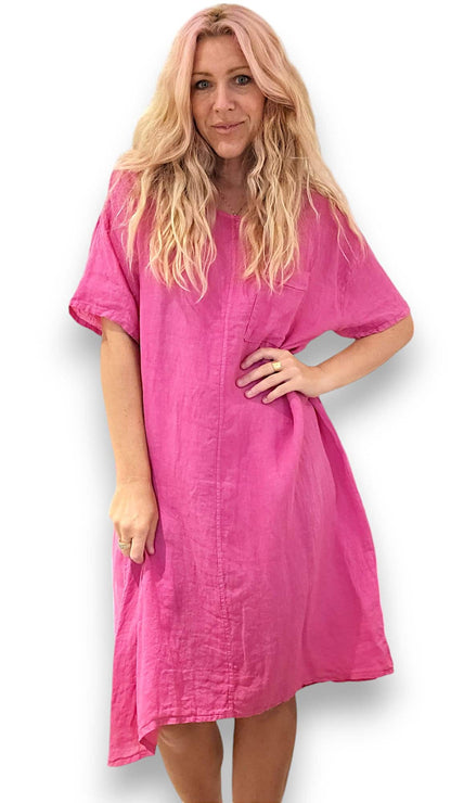 Hot Pink Plain Easy Peasy T-Shape Dress