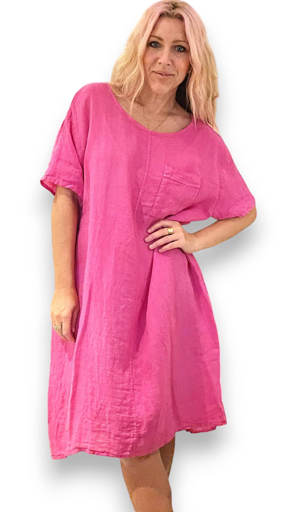 Hot Pink Plain Easy Peasy T-Shape Dress