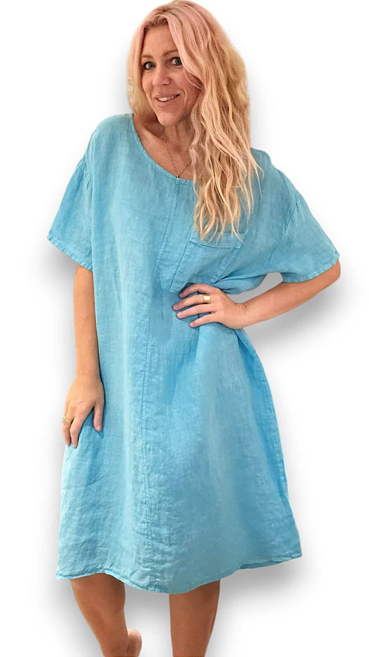 Turquoise Plain Easy Peasy T-Shape Dress