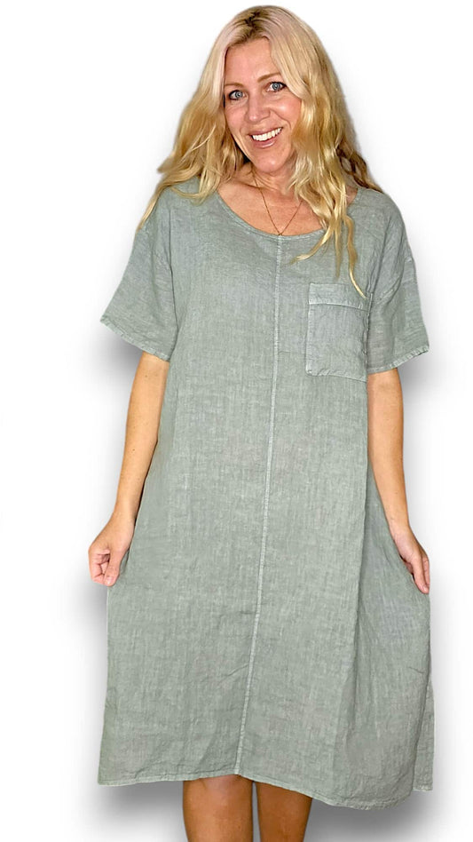 Pale Sage Plain Easy Peasy T-Shape Dress