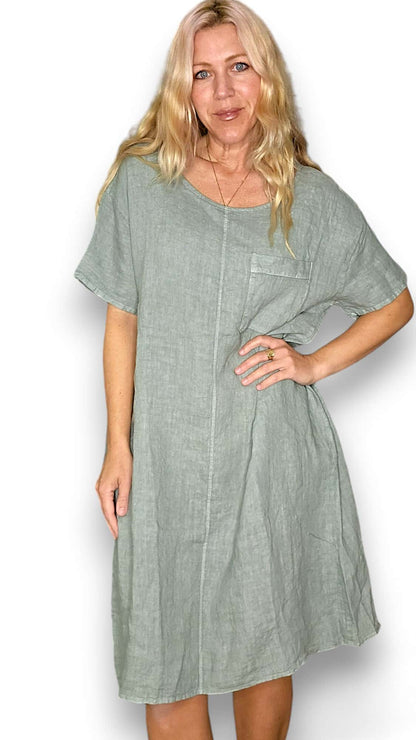 Pale Sage Plain Easy Peasy T-Shape Dress