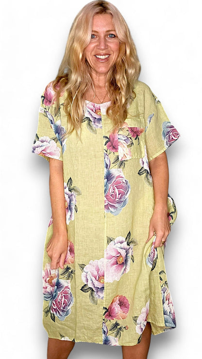 Lime Ombre Peony Easy Peasy T-Shape Dress