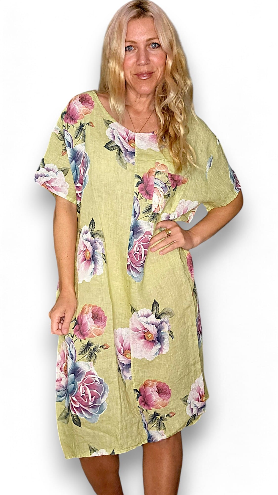 Lime Ombre Peony Easy Peasy T-Shape Dress