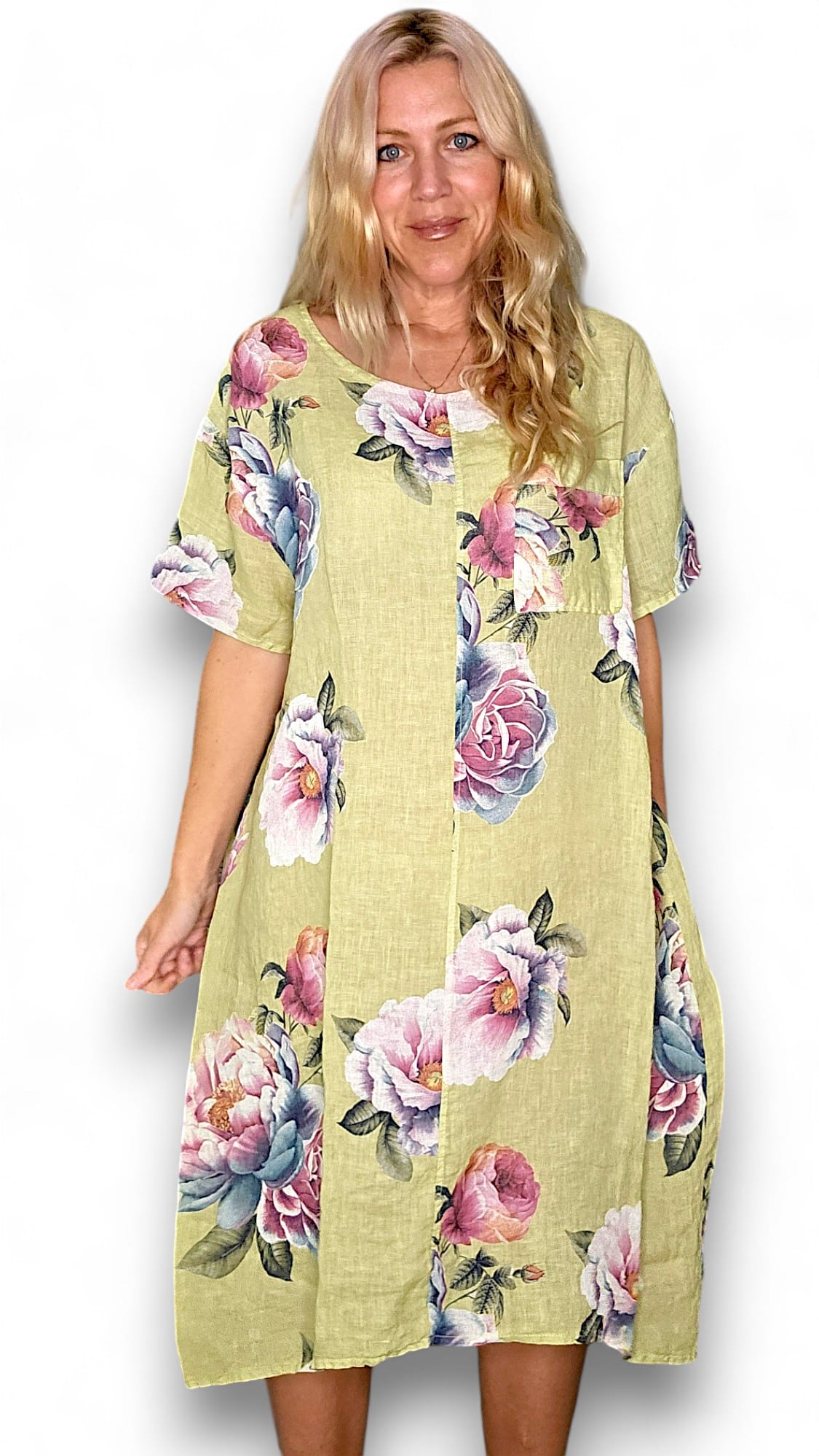 Lime Ombre Peony Easy Peasy T-Shape Dress