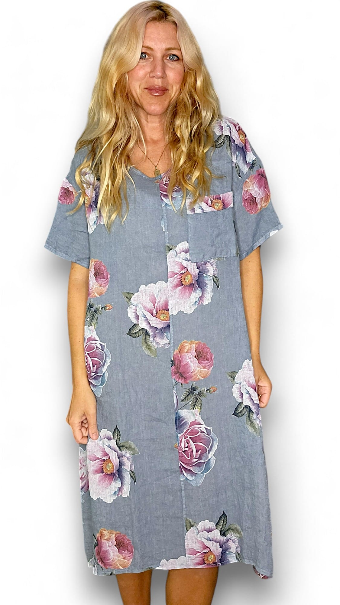 Petrol Ombre Peony Easy Peasy T-Shape Dress