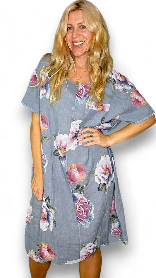 Petrol Ombre Peony Easy Peasy T-Shape Dress