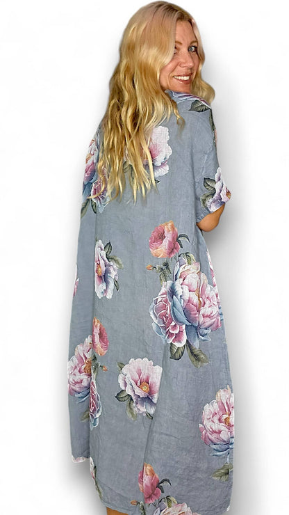 Petrol Ombre Peony Easy Peasy T-Shape Dress