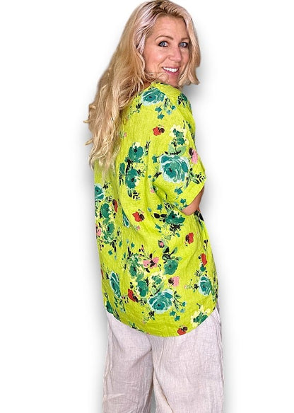 Bright Green Fresia Rose V-neck Miranda Tee