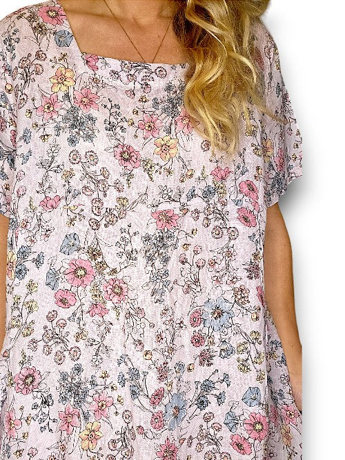 Lght Lavender Graphic Bloom Mid Sleeve Maxi Dress