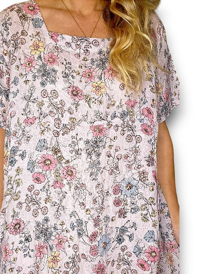 Lght Lavender Graphic Bloom Mid Sleeve Maxi Dress