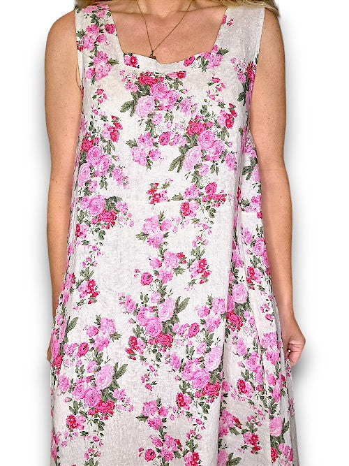Beige Far Away Rose Tank Dress