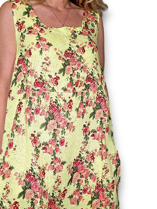 Neon Yellow Far Away Rose Tank Dress