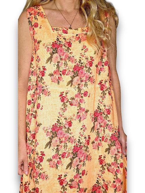 Neon Orange Far Away Rose Tank Dress