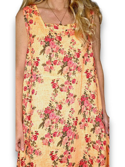 Neon Orange Far Away Rose Tank Dress