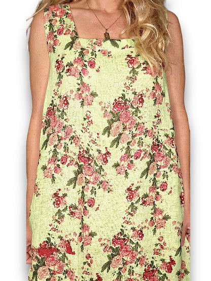 Neon Yellow Far Away Rose Tank Dress