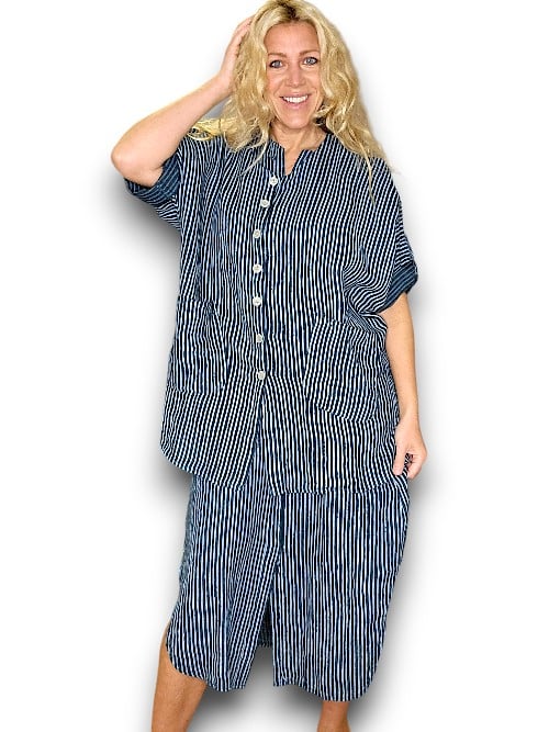 Dark Jade Stripe Pearl Buttons Shirt with Pockets