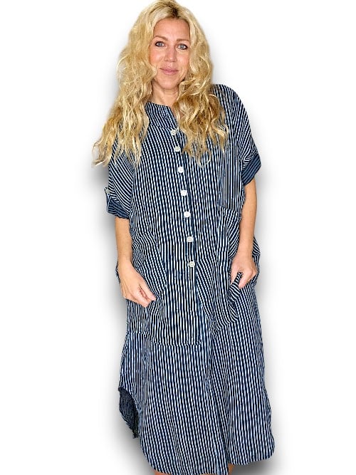 Dark Jade Stripe Pearl Buttons Shirt with Pockets
