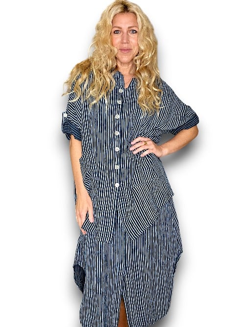 Dark Jade Stripe Pearl Buttons Shirt with Pockets