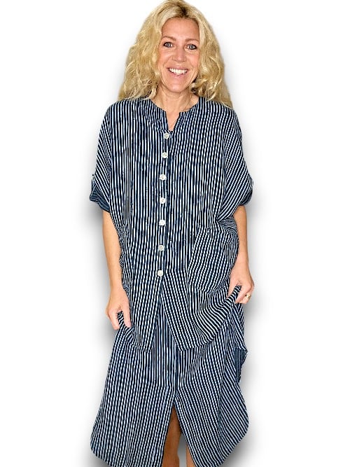 Dark Jade Stripe Pearl Buttons Shirt with Pockets