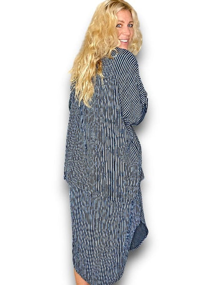Dark Jade Stripe Pearl Buttons Shirt with Pockets