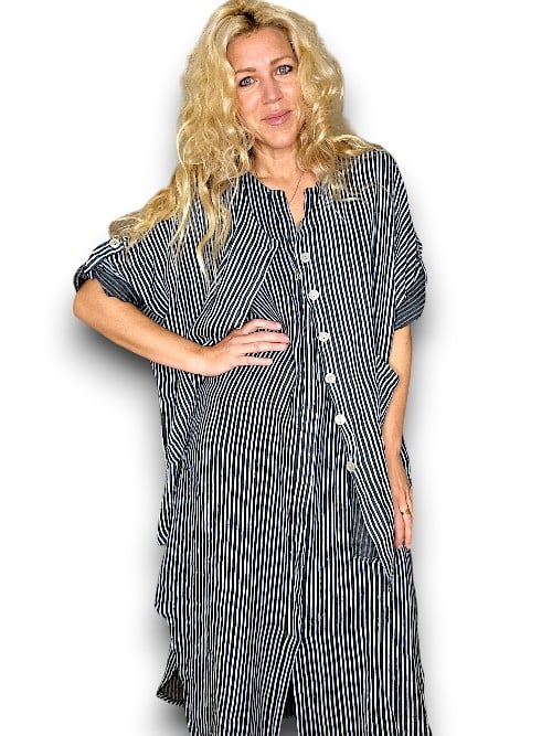 Charcoal Stripe Pearl Buttons Shirt with Pockets