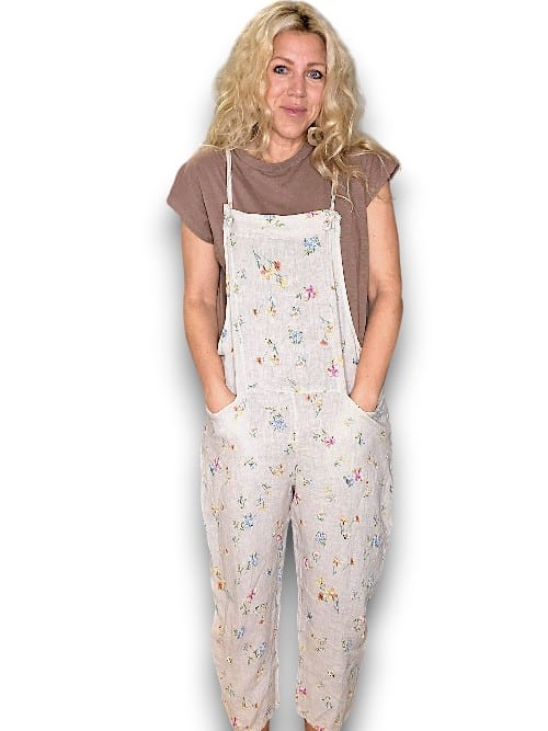 Beige Windy Bloom Tie it your way-Linen Jumpsuit