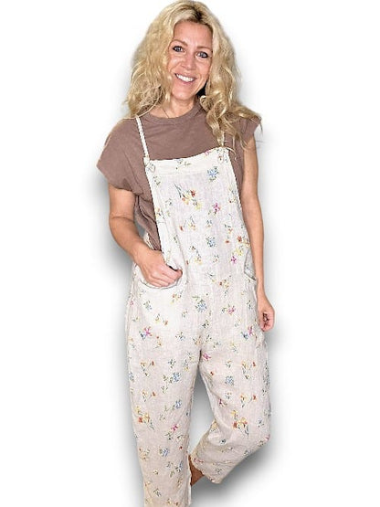 Beige Windy Bloom Tie it your way-Linen Jumpsuit