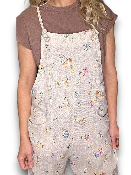 Beige Windy Bloom Tie it your way-Linen Jumpsuit