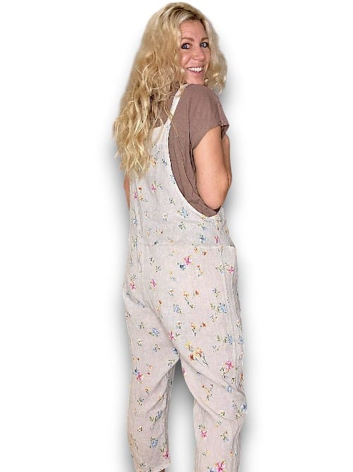 Beige Windy Bloom Tie it your way-Linen Jumpsuit