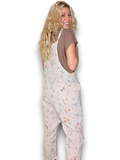 Beige Windy Bloom Tie it your way-Linen Jumpsuit