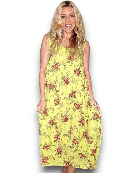 Neon Green Red Rose Tank Dress