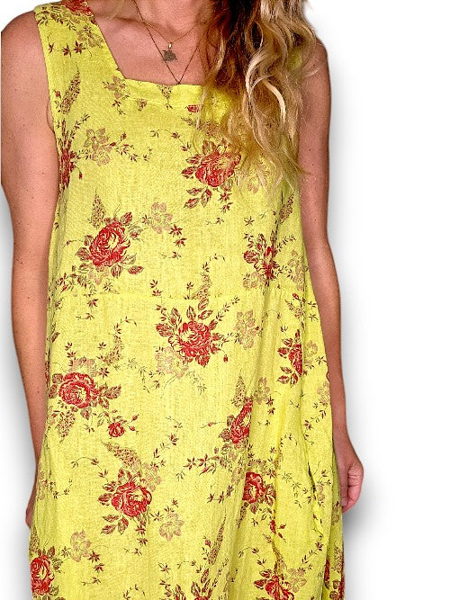 Neon Green Red Rose Tank Dress