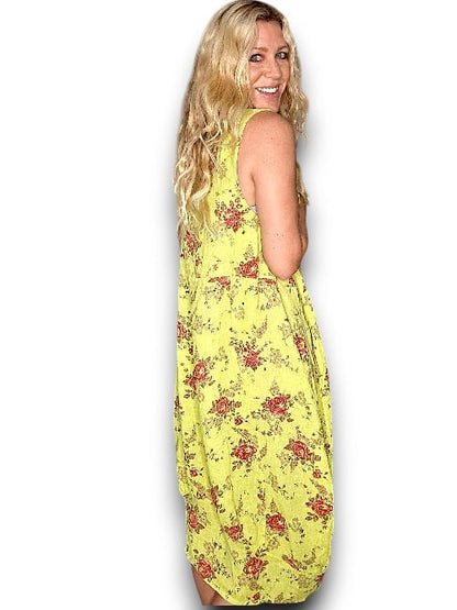 Neon Green Red Rose Tank Dress