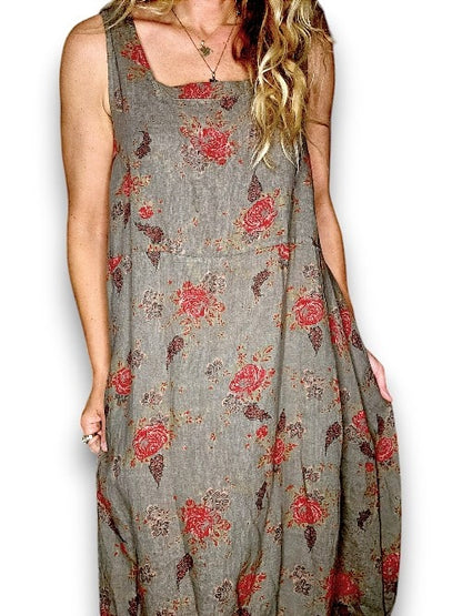 Dark Mocha Red Rose Tank Dress