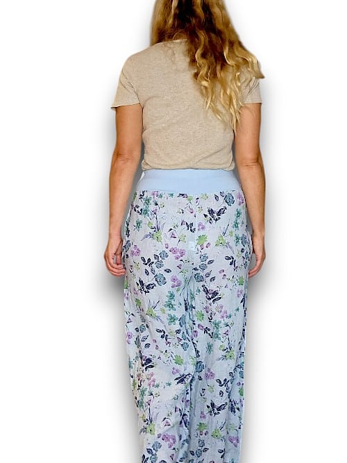 Baby Blue Wild Garden elastic waist linen pant