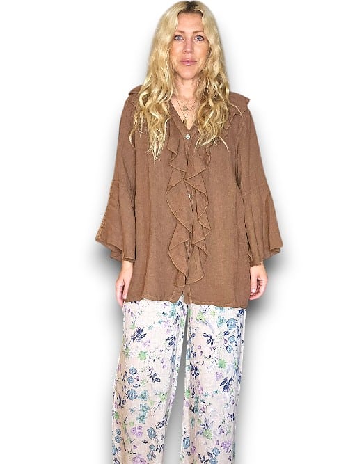 Coffee Plain Madrid Linen Frill Tunic